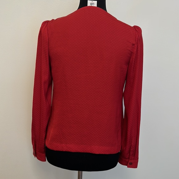 Cabi Front Knot Swiss Red Dot Print Satin Blouse Size XS - Picture 8 of 12